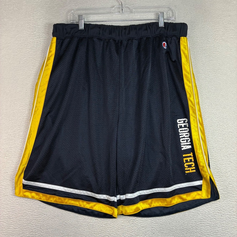 Y2K Champion Georgia Tech Baggy Basketball Shorts Men XL Blue Yellow Mesh Silky